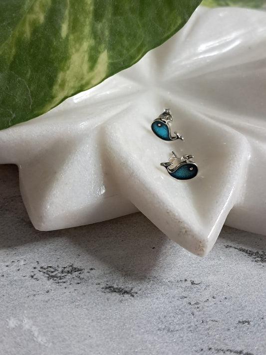 Aurorae Blue Silver Fish Earrings